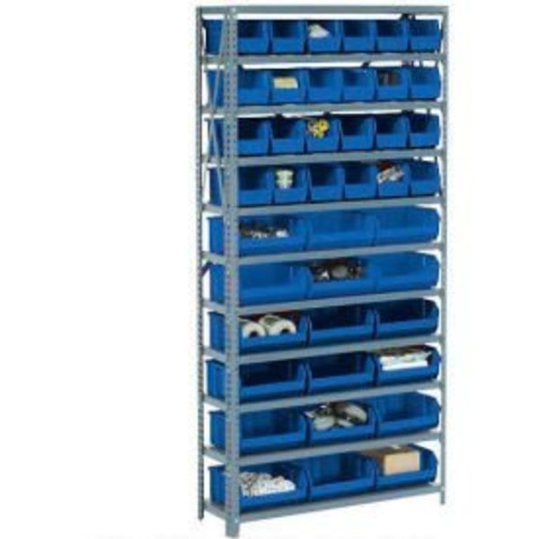 Global Equipment Steel Open Shelving with 8 Blue Plastic Stacking Bins 5 Shelves - 36x18x39 603248BL